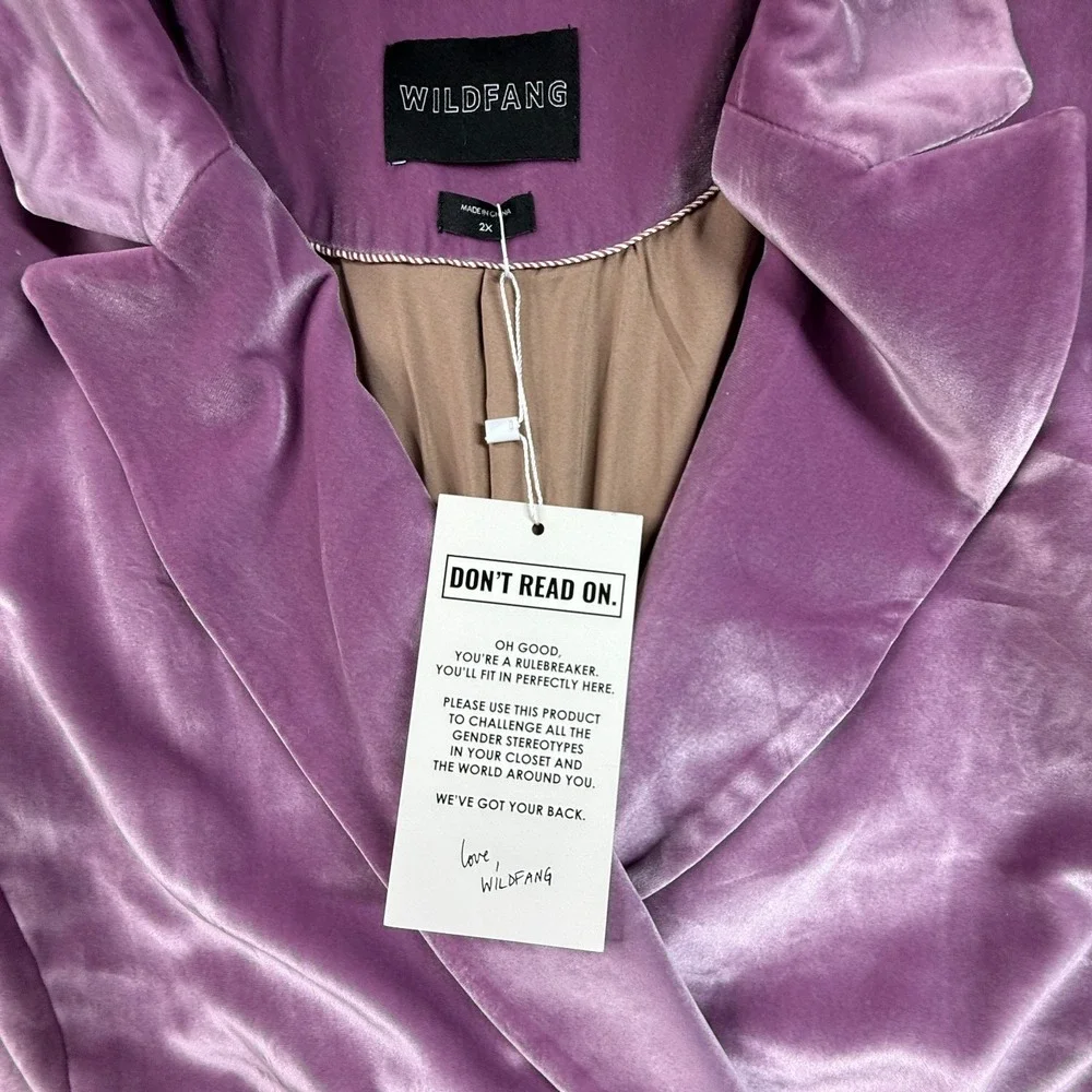 Wildfang Empower Purple Velvet  Blazer NWT Double Breasted Womens 2X - Picture 3 of 8